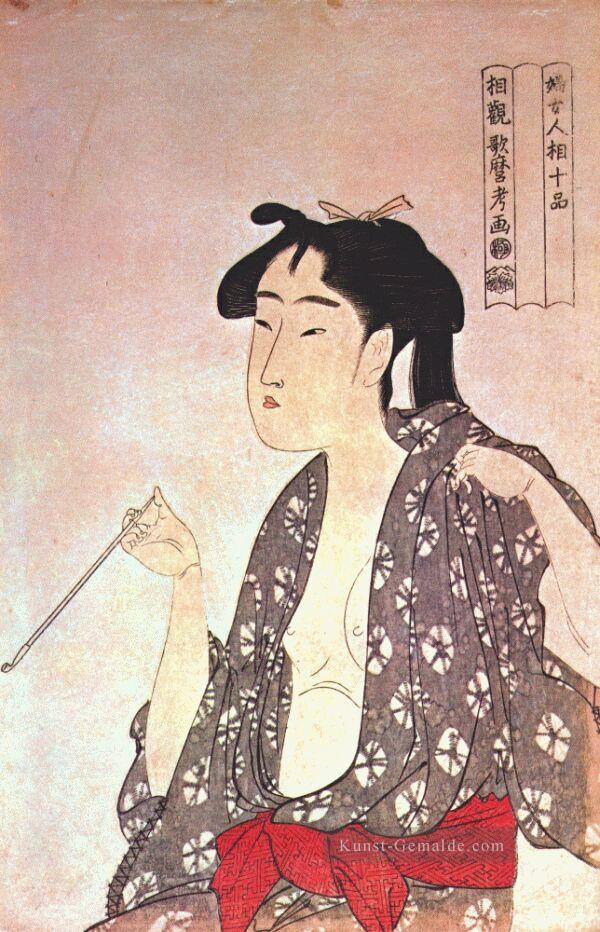 Frau raucht Kitagawa Utamaro Ukiyo e Bijin ga Ölgemälde